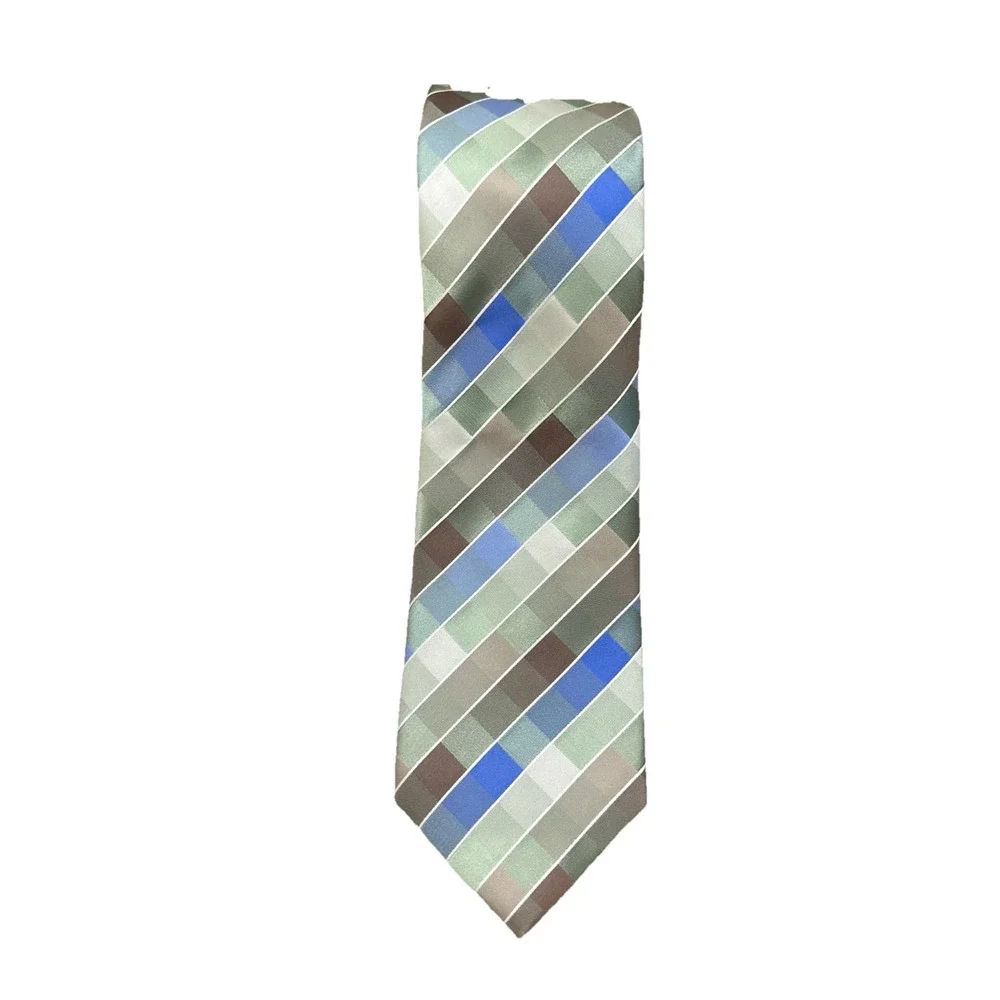 Kenneth Cole Reaction Green Blue 100% Silk Men's Neck Tie Stylish Trend‎ Modern